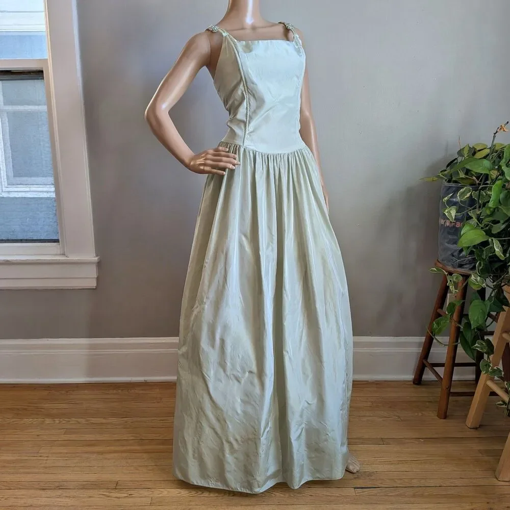 Vintage Y2K JM for Gunne Sax Green Prom Gown Maxi Dress Iridescent Size 11/12